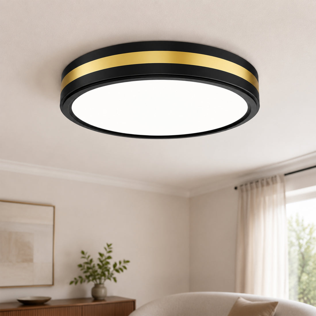 Modern Black Gold Integrated LED 5 CCT Flush Mount Ceiling Light with Night Light for Bedroom Kitchen - 3 Size