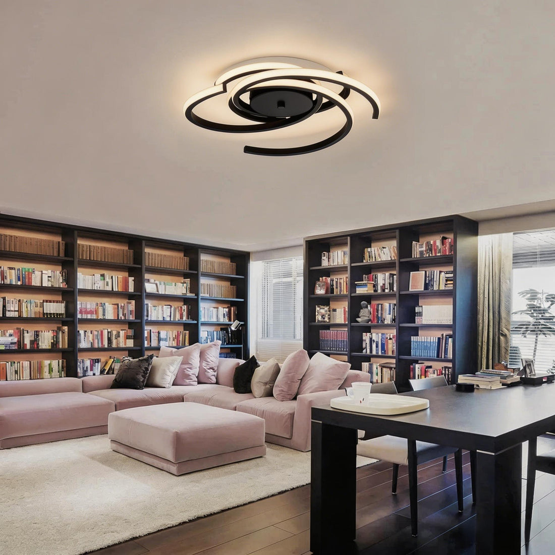 22 in. 3-Light Black Modern Spiral Integrated LED 5CCT Flush Mount Ceiling Light Fixture for Bedroom Kitchen
