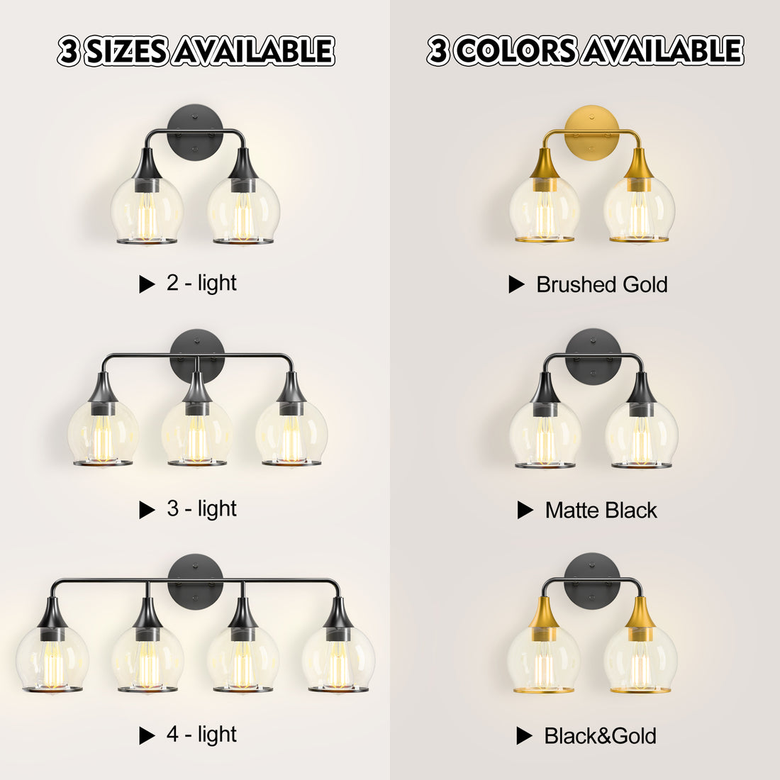 22 in. 3-Light Black Classic Traditional Bathroom Vanity Light with Clear Globe Glass Shades