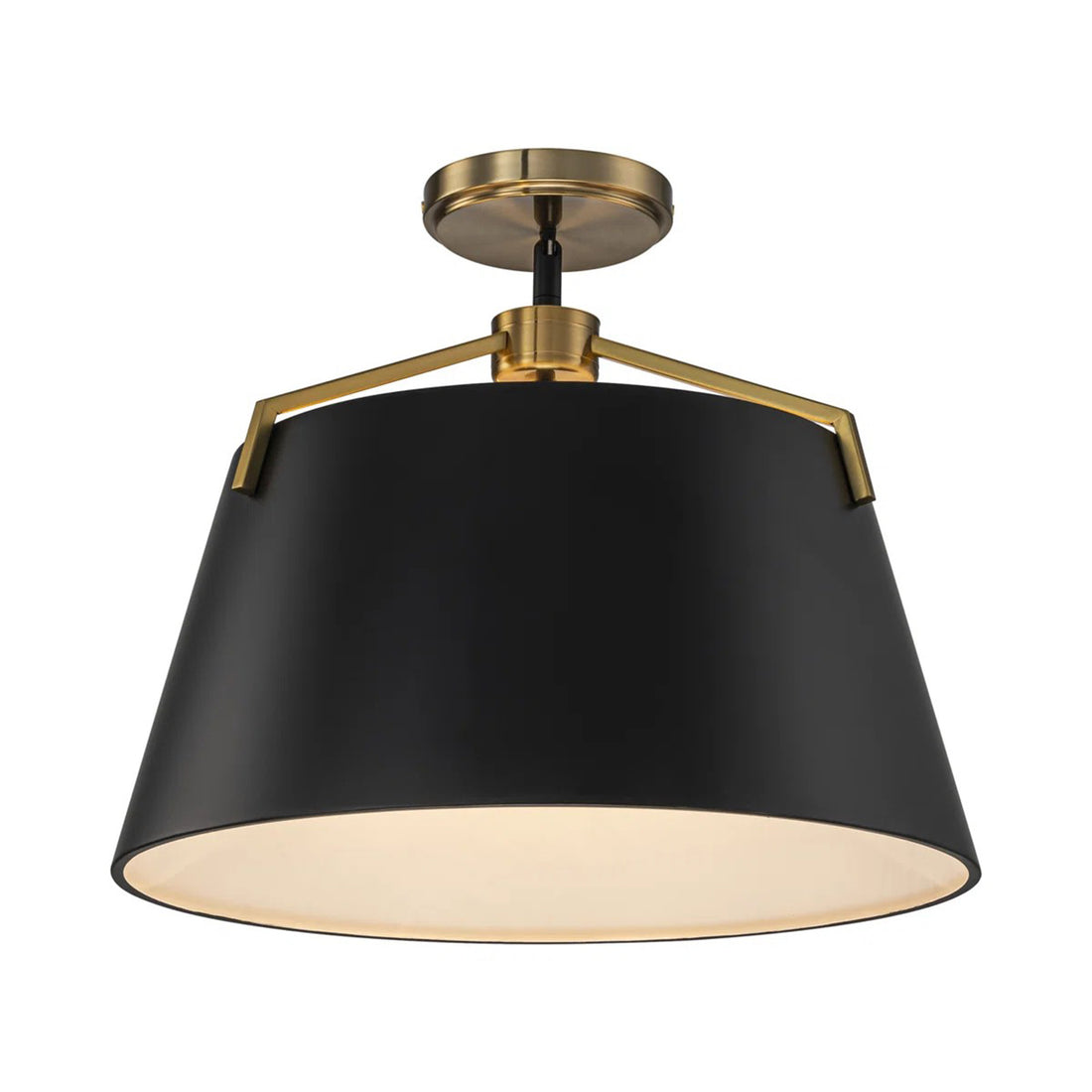 18 in. 3-Light Black and Gold Convertible Drum Pendant and Semi-Flush Mount Ceiling Light
