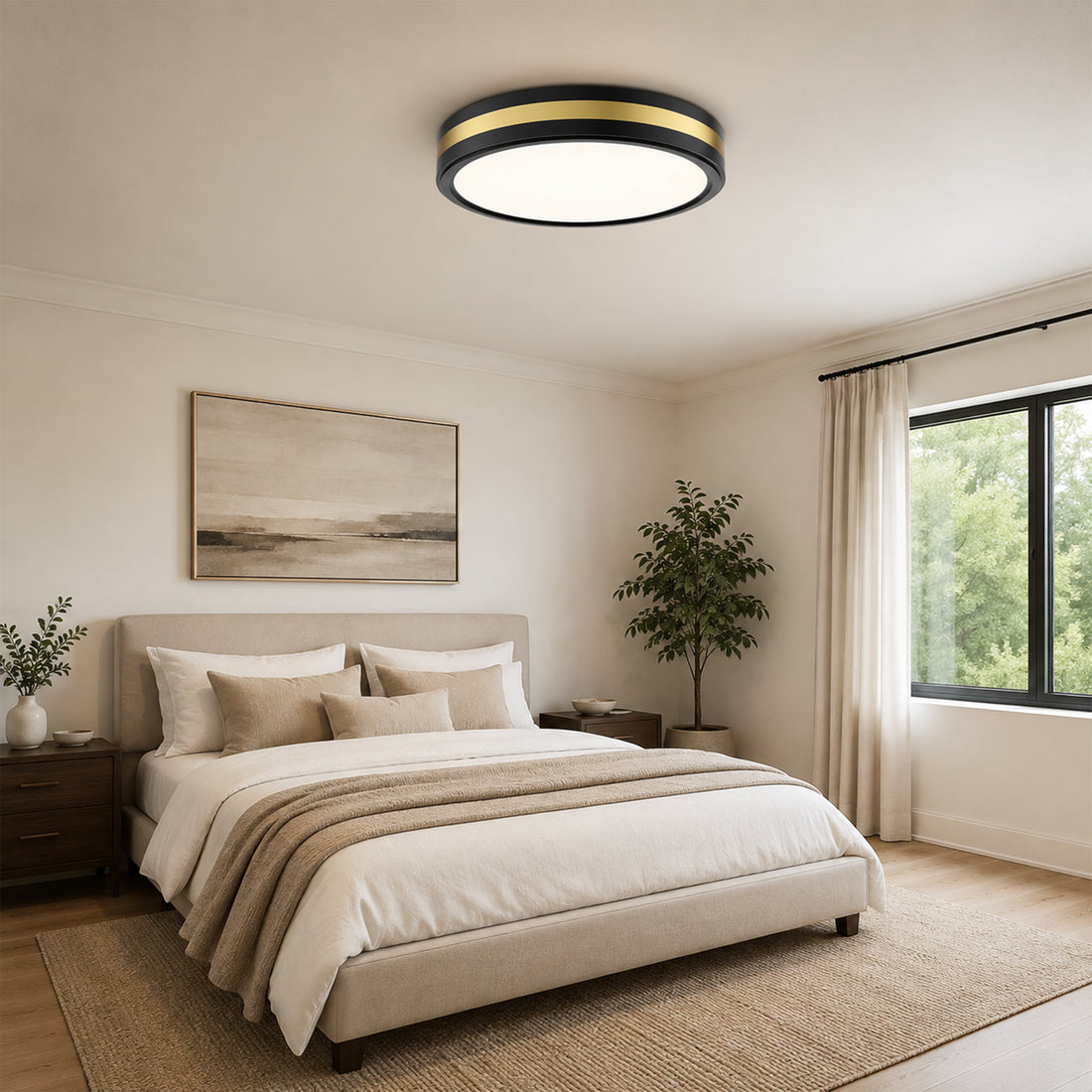 Modern Black Gold Integrated LED 5 CCT Flush Mount Ceiling Light with Night Light for Bedroom Kitchen - 3 Size