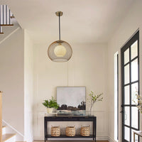15.75 in. 1-Light Gold Globe Metal Cage Convertible Pendant and Semi-Flush Mount Ceiling Light