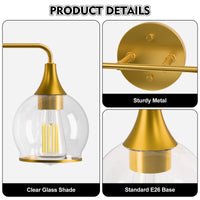 22 in. 3-Light Black Classic Traditional Bathroom Vanity Light with Clear Globe Glass Shades