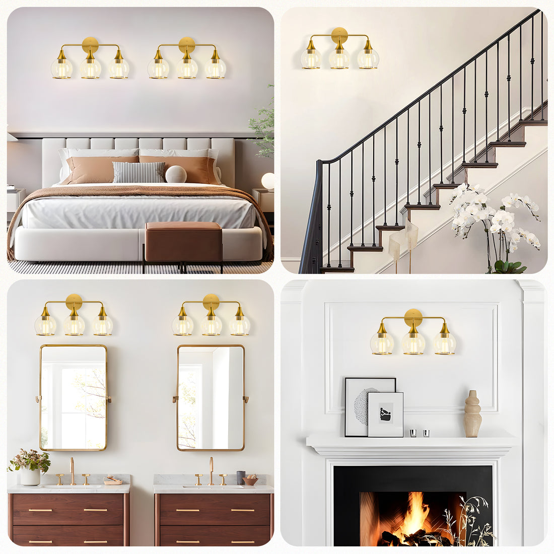 22 in. 3-Light Black Classic Traditional Bathroom Vanity Light with Clear Globe Glass Shades