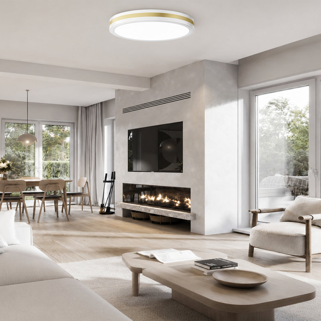 Modern White Gold Integrated LED 5 CCT Flush Mount Ceiling Light with Night Light for Bedroom Kitchen - 3 Size
