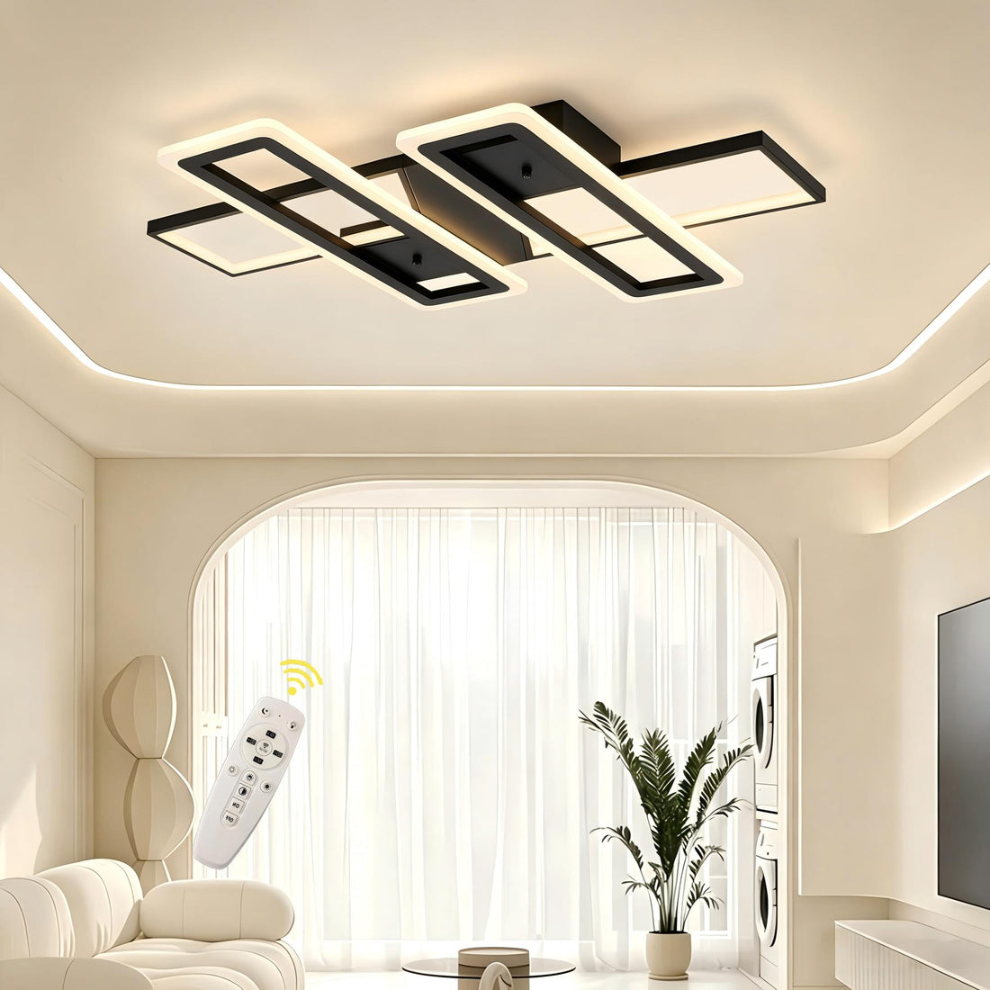 36.5 in. 4-Light Black Modern Liner Integrated LED 5CCT Flush Mount Ceiling Light Fixture for Bedroom Kitchen