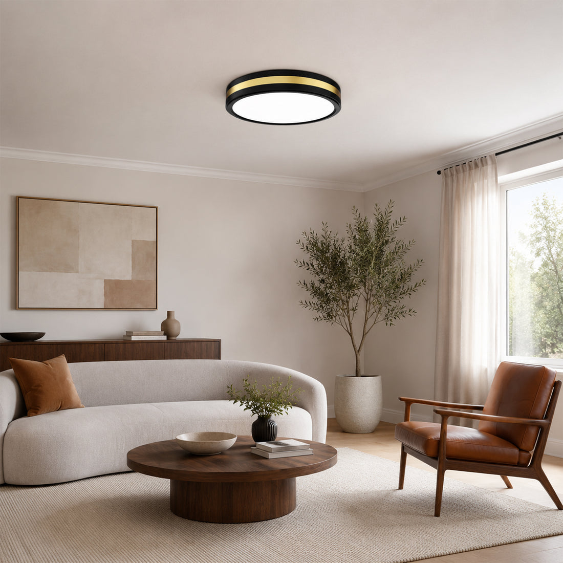 Modern Black Gold Integrated LED 5 CCT Flush Mount Ceiling Light with Night Light for Bedroom Kitchen - 3 Size