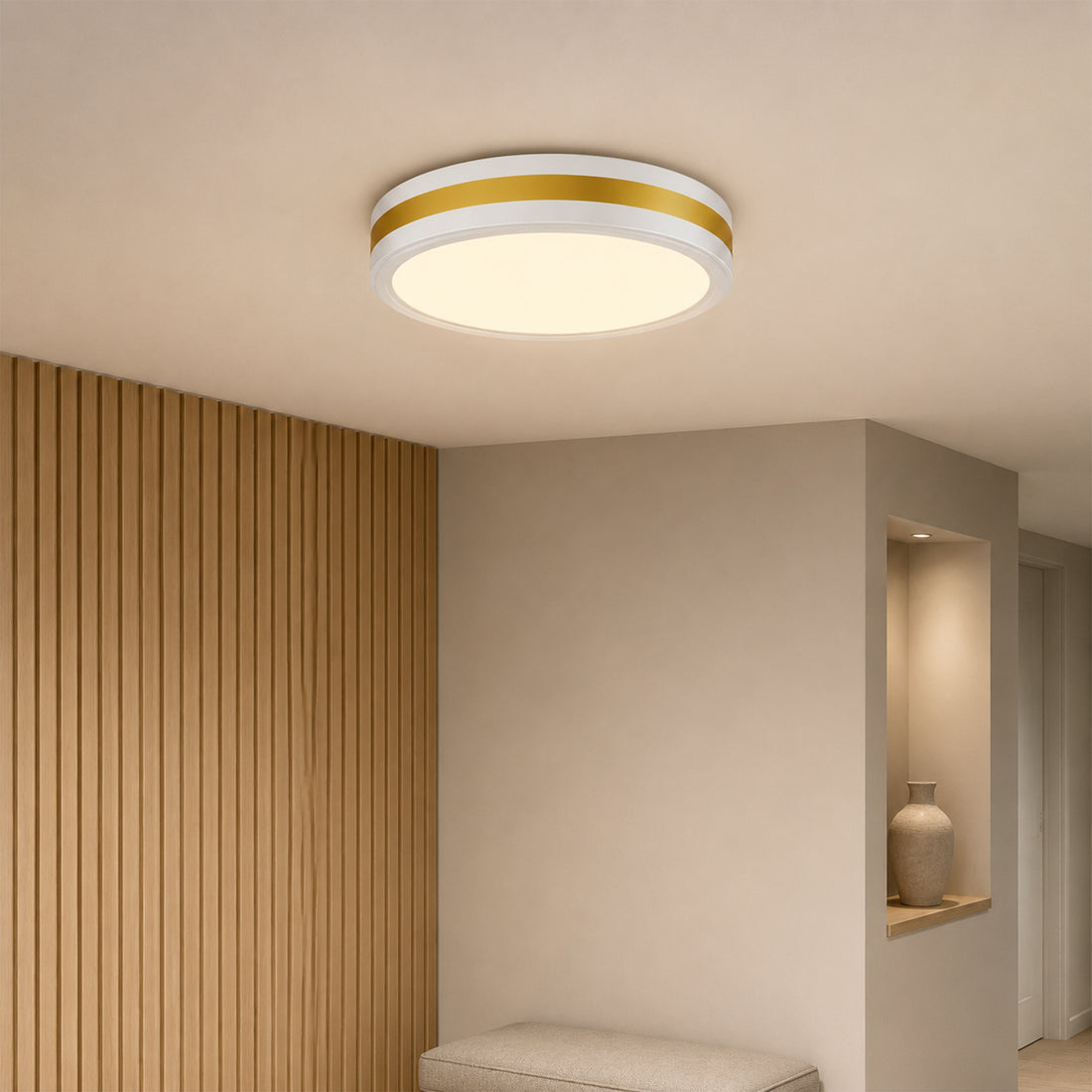 Modern White Gold Integrated LED 5 CCT Flush Mount Ceiling Light with Night Light for Bedroom Kitchen - 3 Size