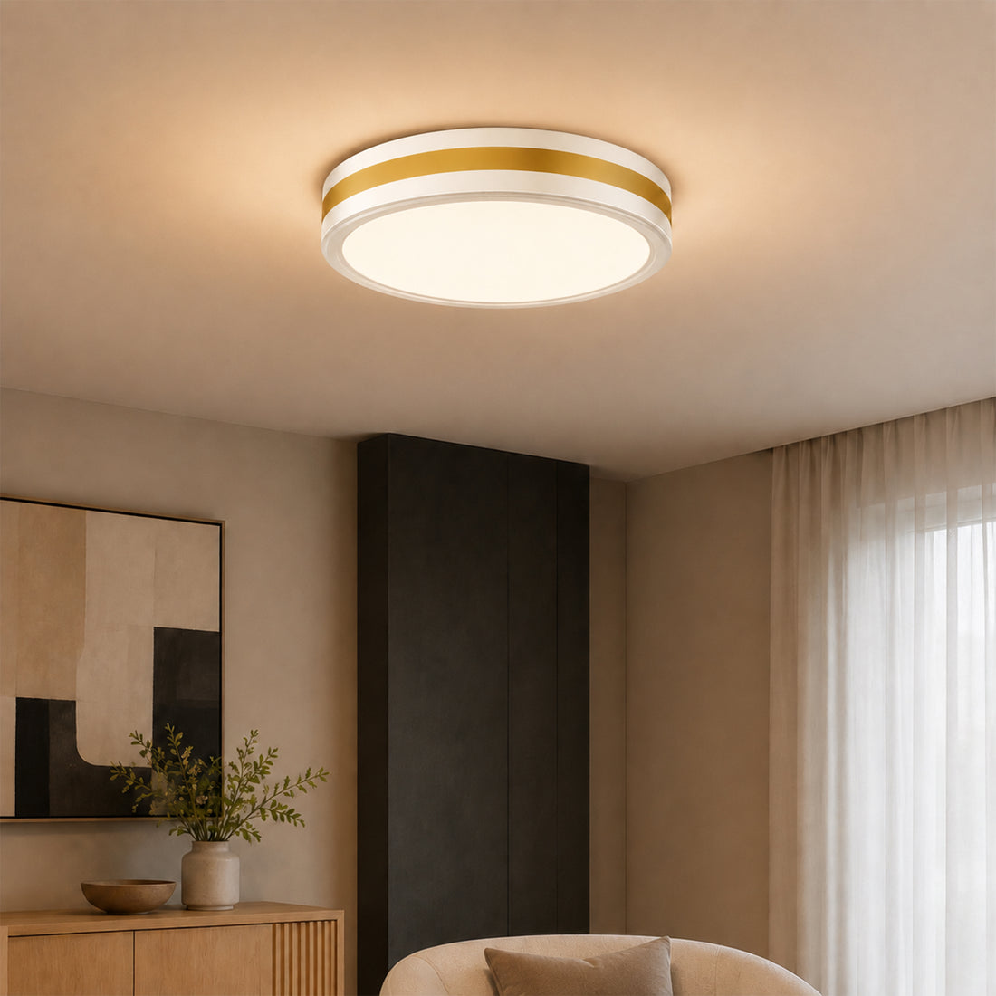 Modern White Gold Integrated LED 5 CCT Flush Mount Ceiling Light with Night Light for Bedroom Kitchen - 3 Size