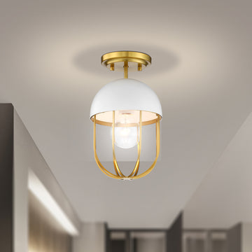 Linus Canary Flush Mount Ceiling Light White and Gold 1-Light - 2 sizes
