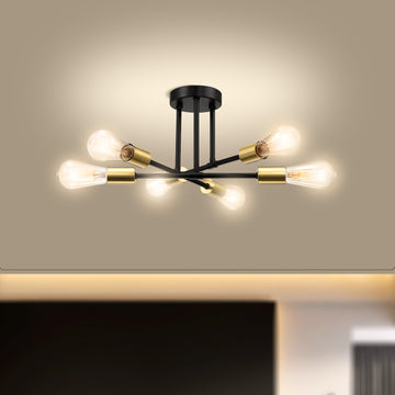 Kreios Radioactive Semi Flush Mount Ceiling Light 6-Light Black and Gold
