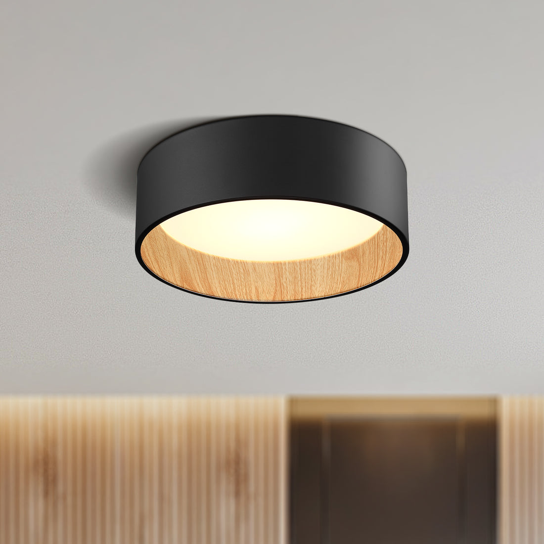 Luna Dark Forest LED Flush Mount Ceiling Light 13" Wood Grain and Black