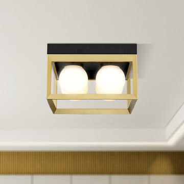 Luna Quadruple LED Flush Mount Ceiling Light 12" Black and Gold