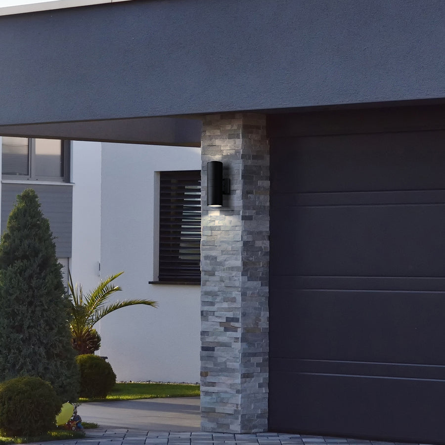 Min Cylinder Outdoor Wall Light 2-Light Black - Incandescent/LED