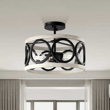 Linus Hollowed Infinite Semi Flush Mount Ceiling Light 2-Light Black and White
